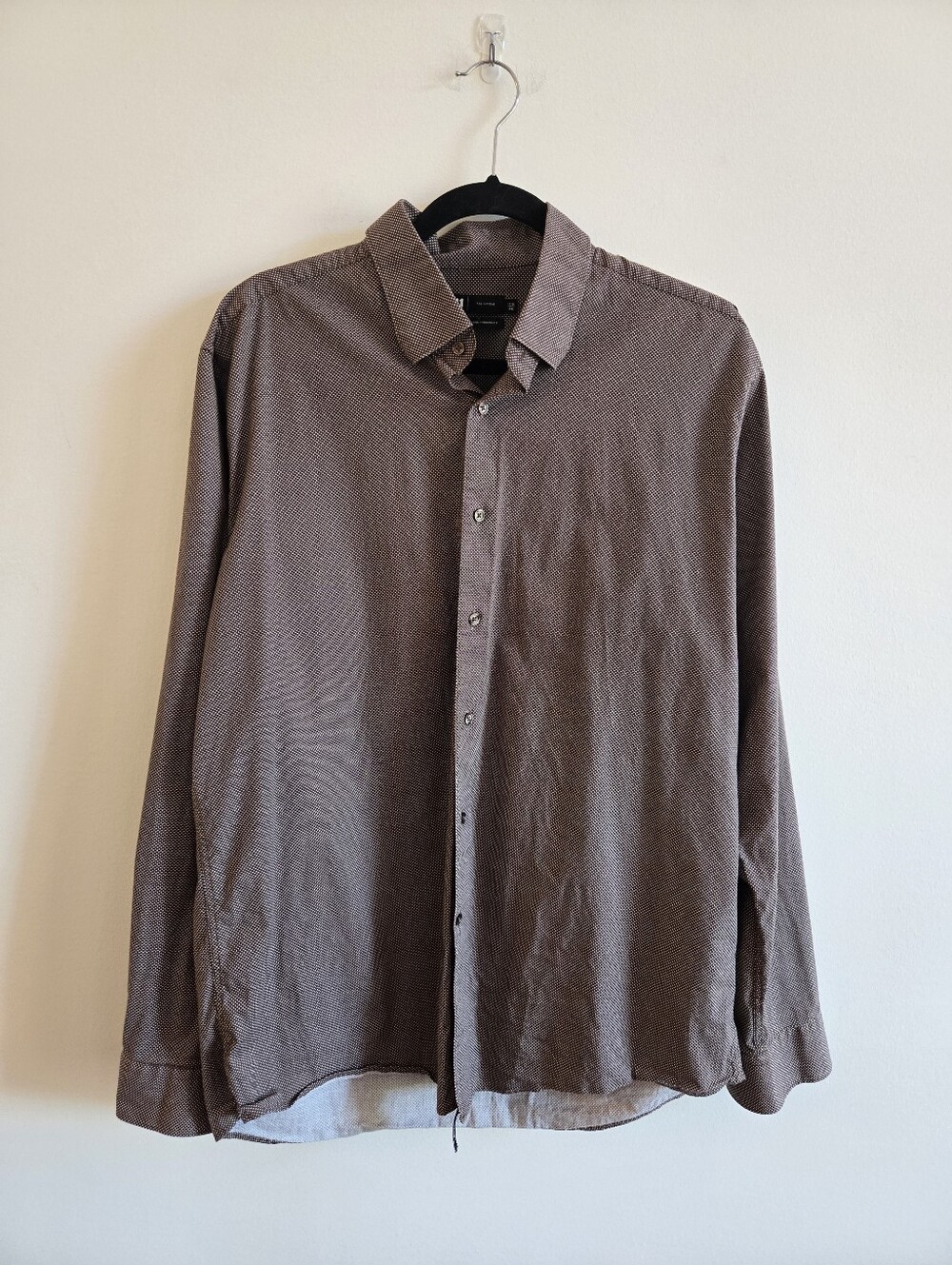 SIMONS LE 31 I 17.5L Polka Dot Button Dowm Dress Shirt I brown white